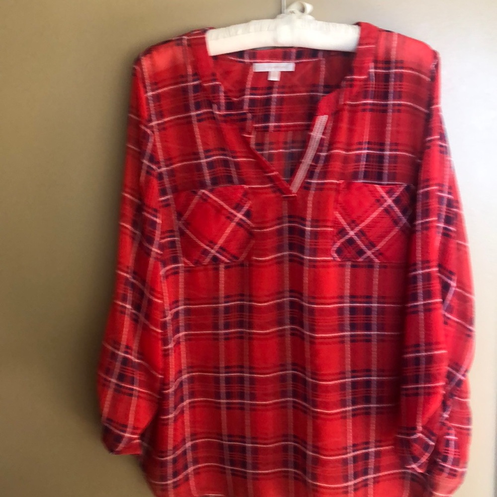 100% Polyester red plaid shirt